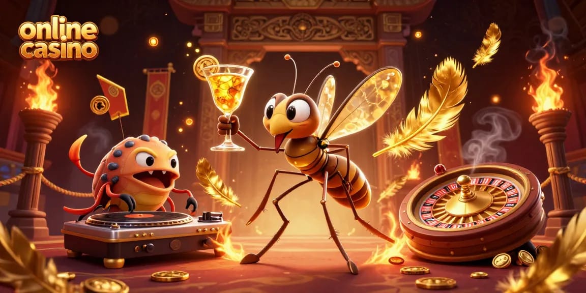 Celebrate the excitement of online casino gaming with vibrant 3D characters in a lavish setting.