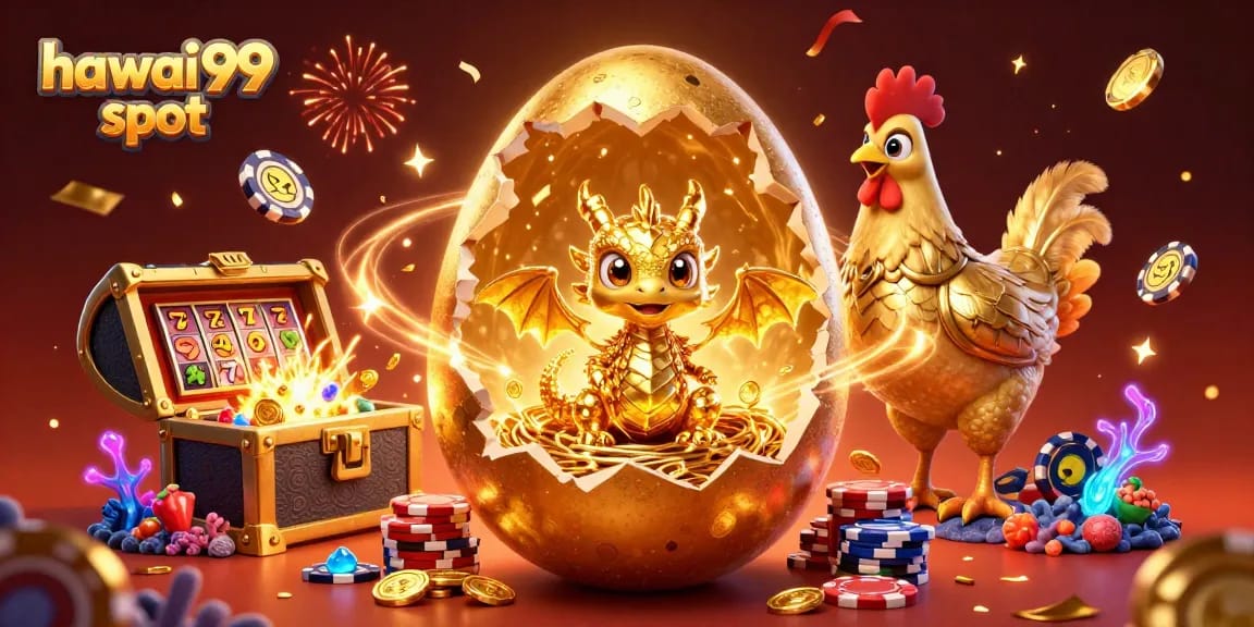 Play the hawai99 slot with vibrant visuals of a golden dragon and casino elements.