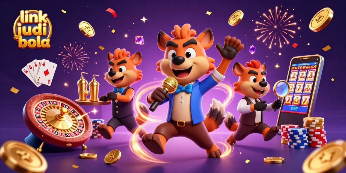 Engage with link judi bola in a dynamic casino scene featuring hyenas and lively game elements.