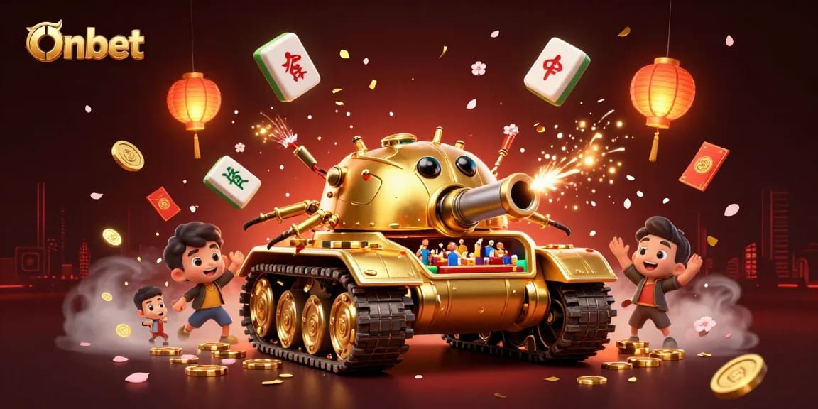 Experience the excitement at Onbet with a vibrant casino scene featuring a golden beetle tank.