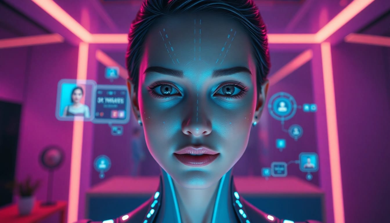 NSFW AI character in an immersive digital environment with interactive elements.