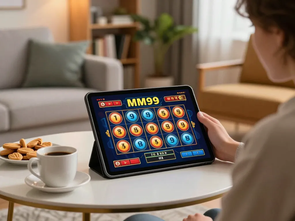 Engaging in exciting MM99 Slot gameplay at home, highlighting dynamic online gaming experience