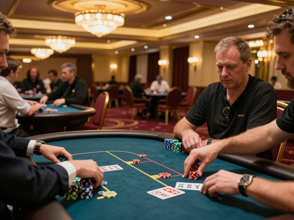 sc88e players placing bets at an elegant poker table in a luxurious casino