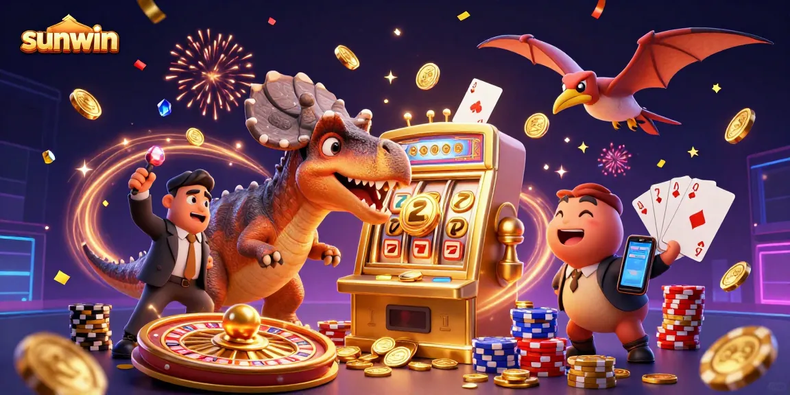 Experience the thrill of sunwin as a dinosaur wins jackpots, capturing golden coins in this vibrant casino scene.