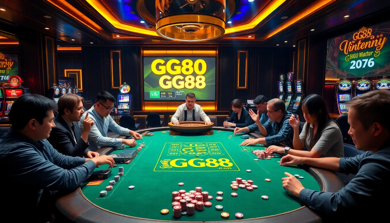 Players enjoying a thrilling game at the luxurious GG88 casino table surrounded by excitement and rich decor.