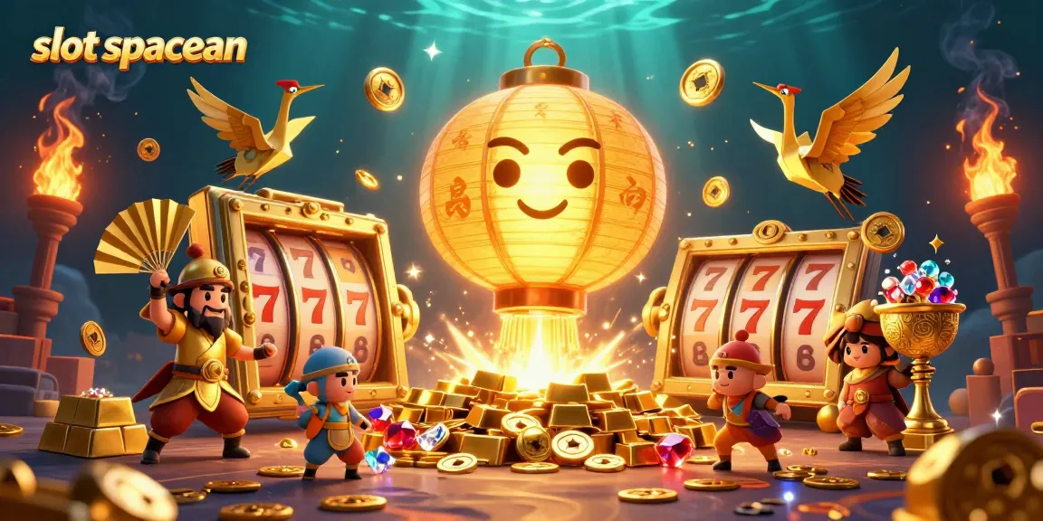 Win big with slot spaceman in a vibrant casino scene filled with gold treasures and dynamic characters.