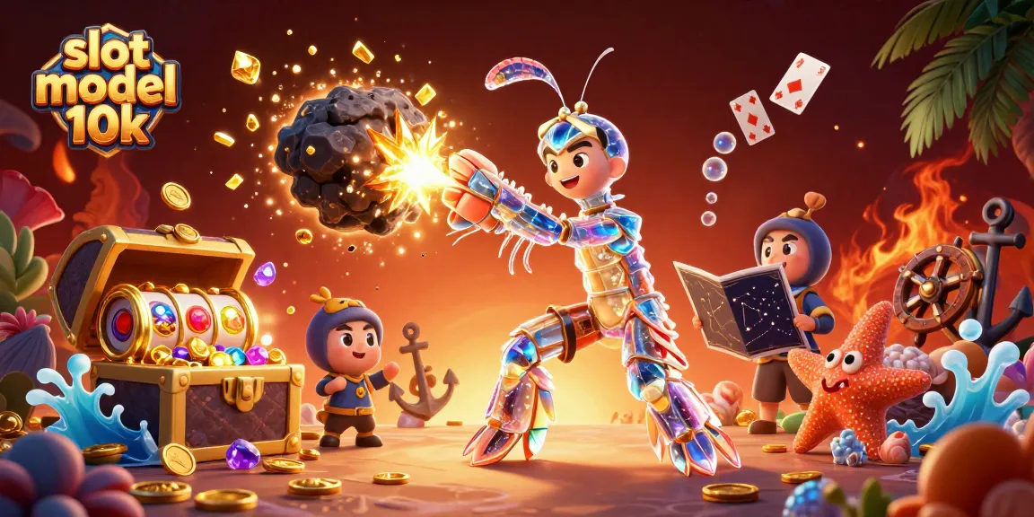 Engage in the action with slot modal 10k, witnessing a powerful mantis shrimp breaking through an asteroid, overflowing with treasures.