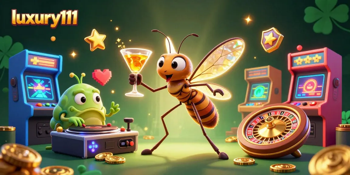 Experience luxury111 with a captivating frozen mosquito mascot and a trilobite DJ in a vibrant casino scene.