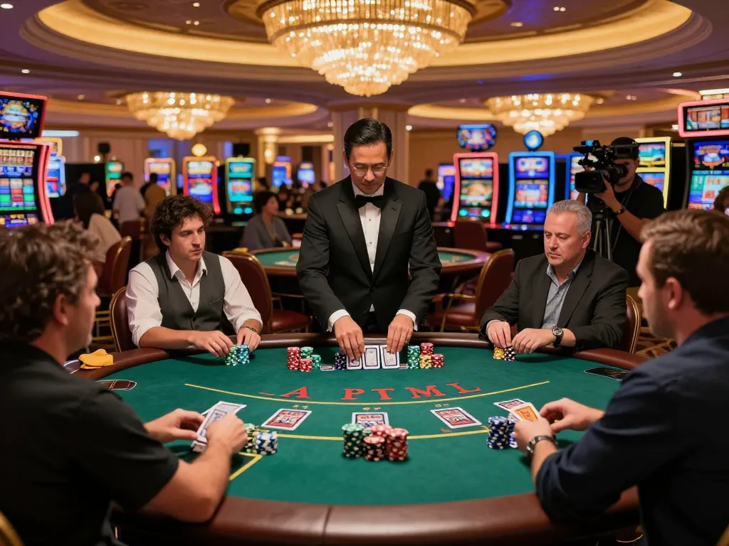 Engaged players enjoying a high-stakes blackjack game at taisunwin casino, vibrant atmosphere