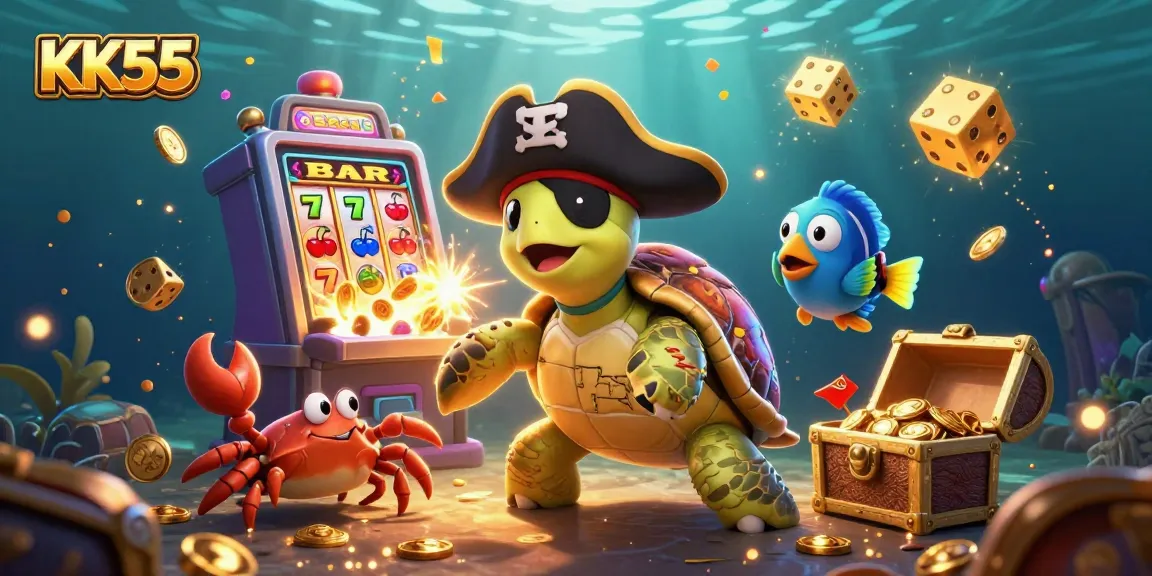 Engaging illustration of KK55 characters enjoying casino excitement with vibrant slot elements.