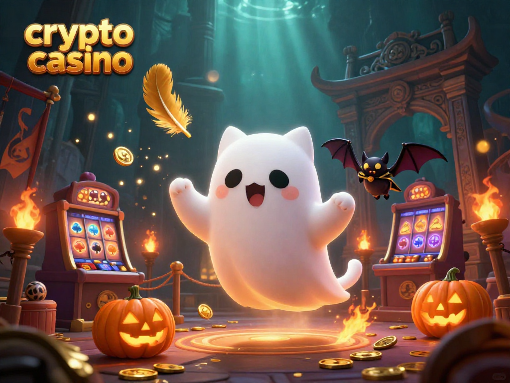 Experience a lively crypto casino scene with a ghost cat and magical elements!