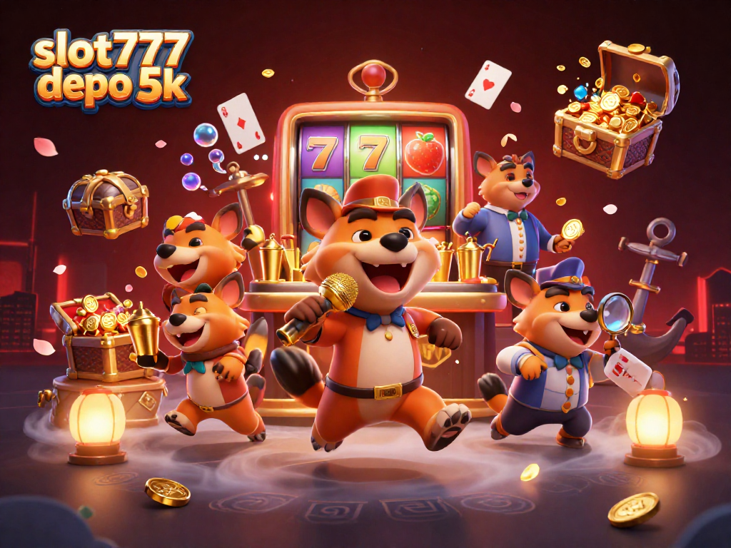 Experience thrilling gaming with slot777 depo 5k, featuring vivid characters and dynamic casino elements.