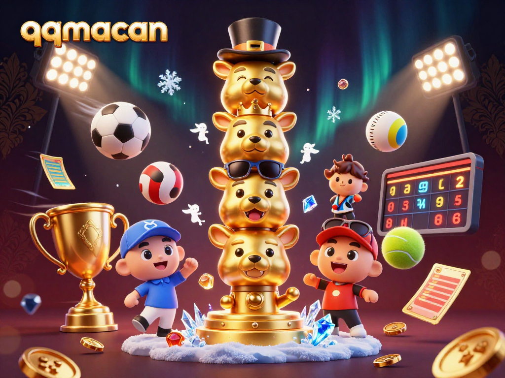 Engage with the qqmacan scene of a vibrant 3D illustration filled with dynamic sports betting excitement.
