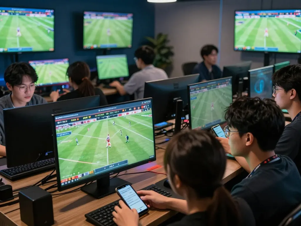 Users engaged in online sports betting using kèo nhà cái on multiple devices