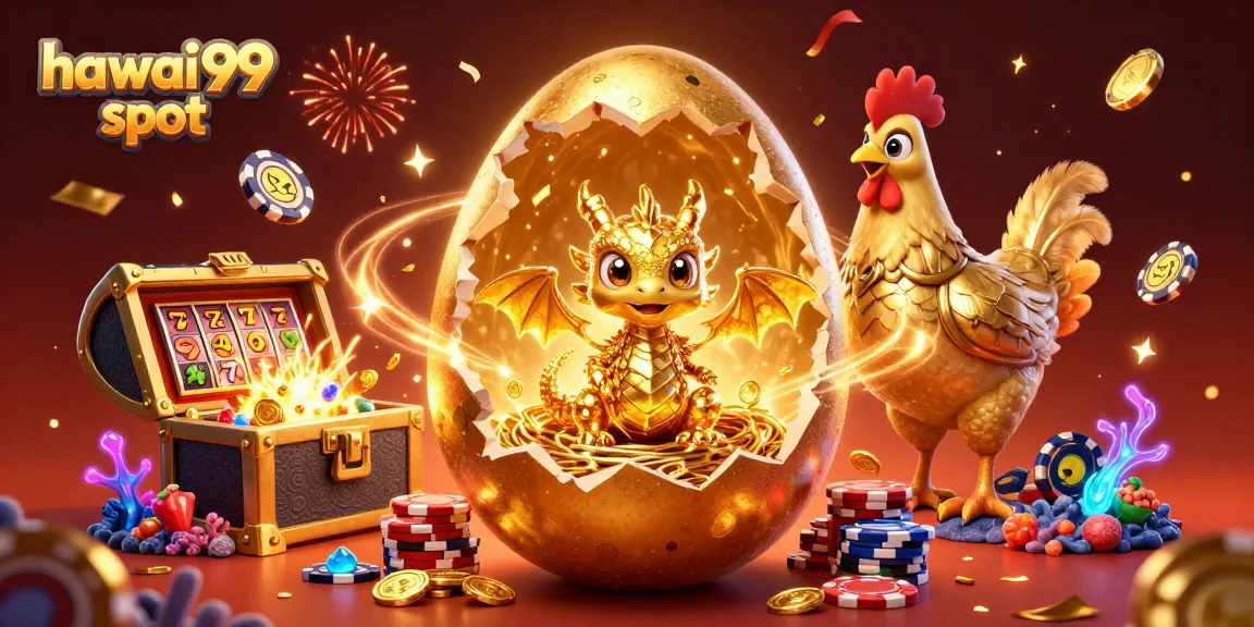 Play the hawai99 slot with vibrant visuals of a golden dragon and casino elements.