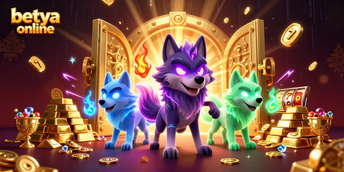 Engage with betya online as colorful wolves celebrate big wins amidst a treasure-filled casino.
