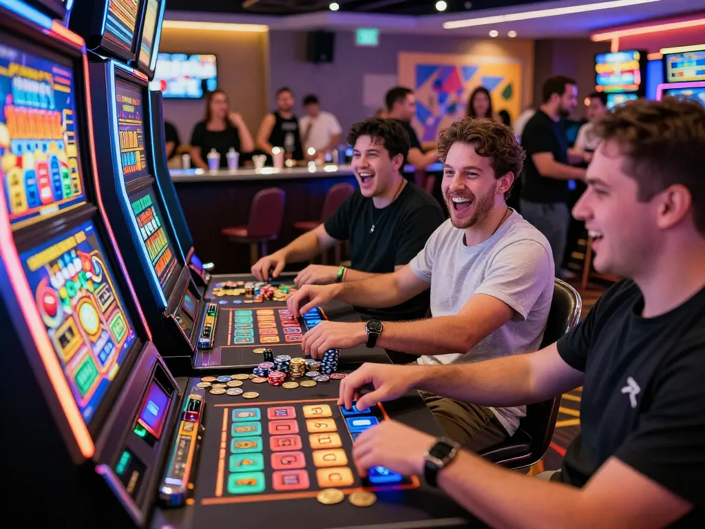 Exciting scene showcasing players enjoying link gacor slot machines in a vibrant casino atmosphere