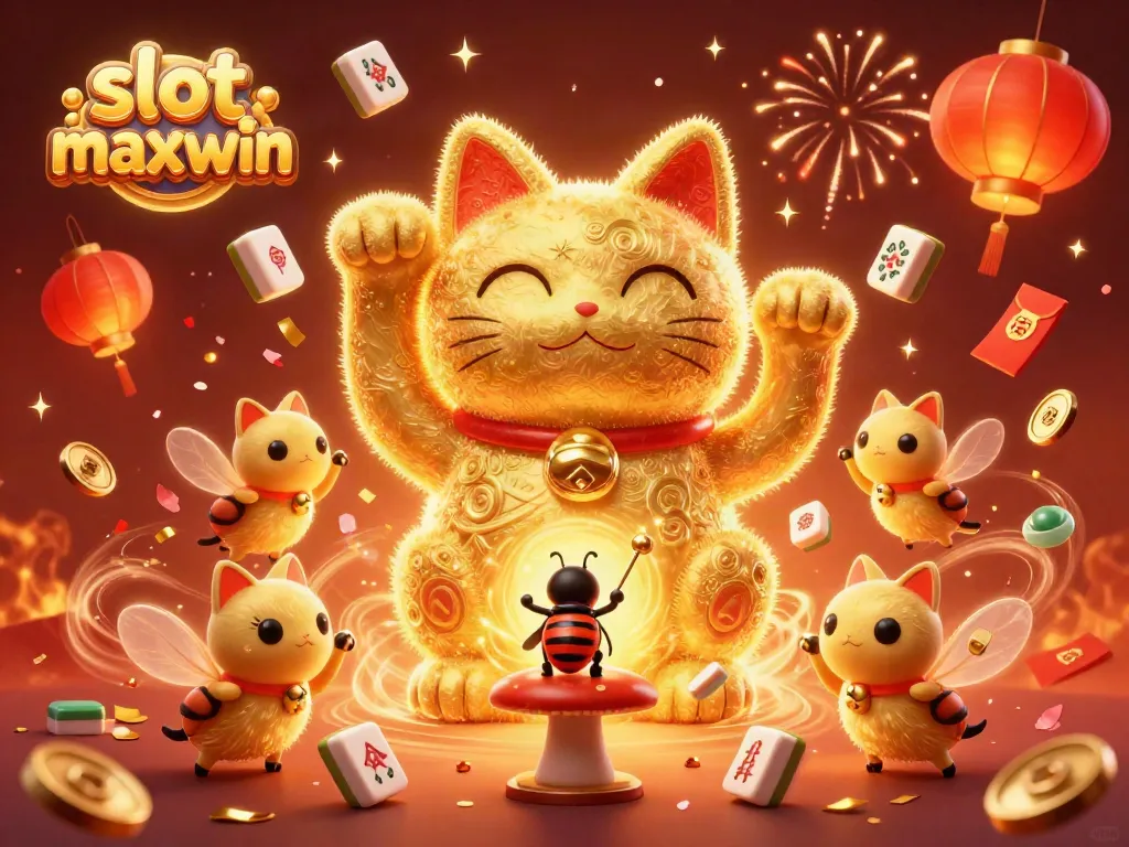Engage with the thrilling world of slot maxwin featuring a dynamic lucky cat and vibrant casino elements.
