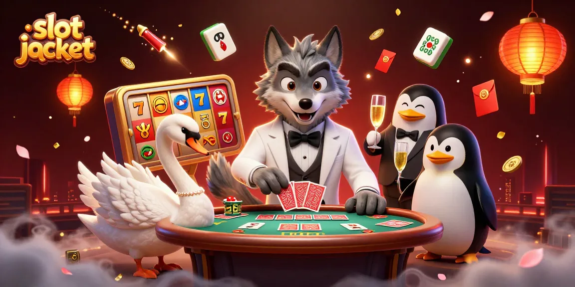 Engage with slot jackpot excitement as cartoon characters create a vibrant casino scene.