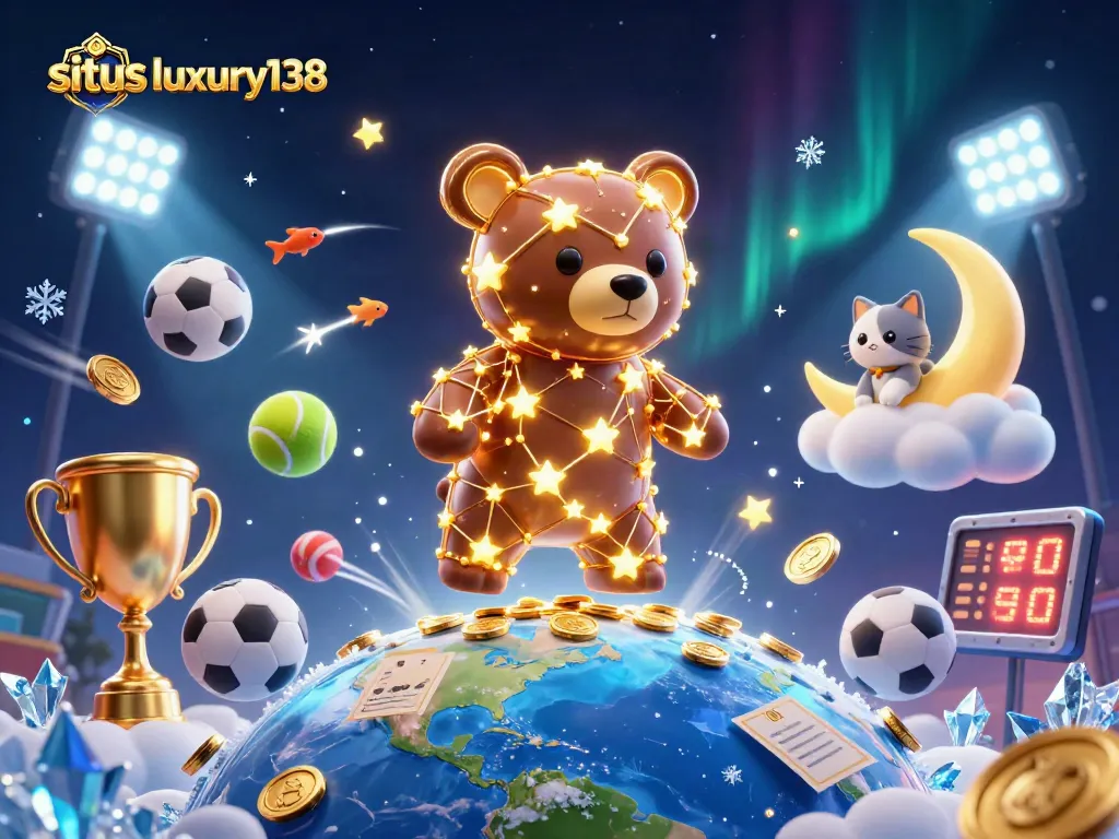 Situs luxury138 mengumpulkan koin dalam ilustrasi kasino digital yang megah.