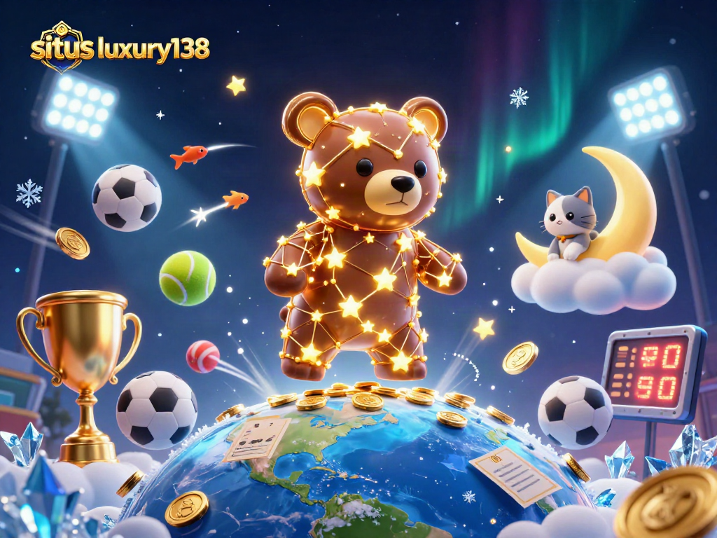Situs luxury138 mengumpulkan koin dalam ilustrasi kasino digital yang megah.