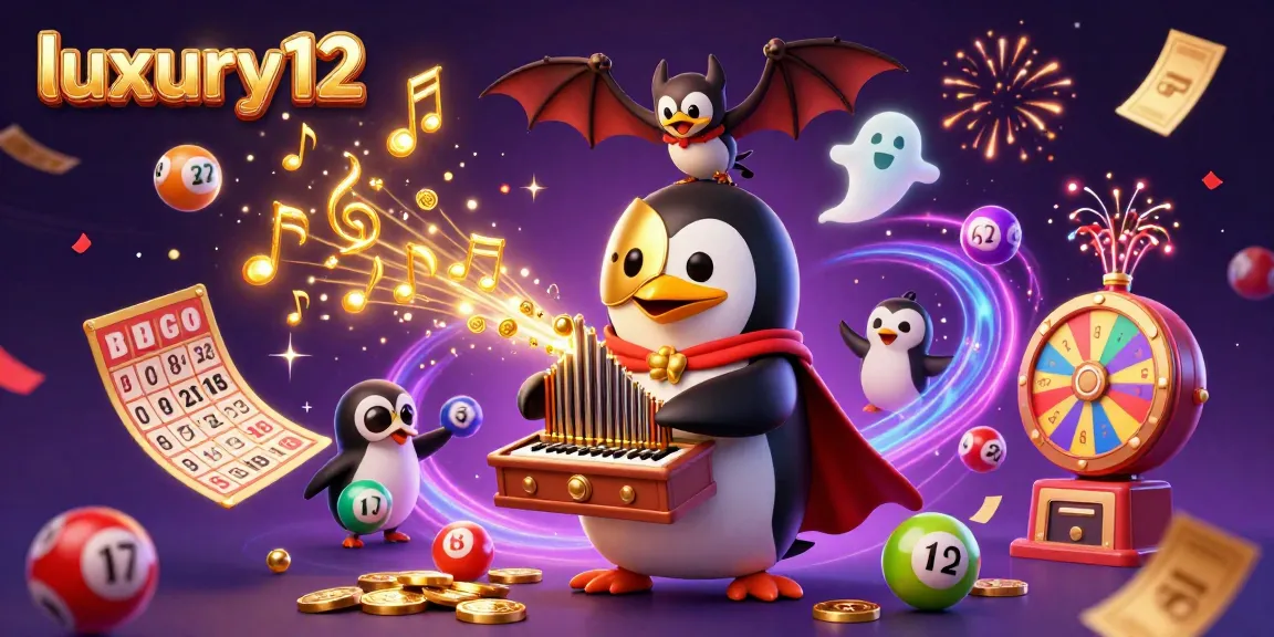 Generate excitement at luxury12 with a whimsical 3D penguin, golden coins, and vibrant elements.