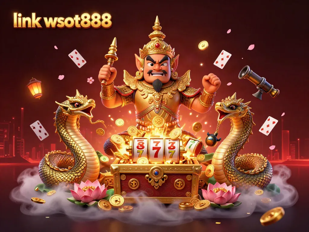 Menangkan jackpot dan bertaruh dengan link wslot888 dalam ilustrasi khas permainan slot seru.