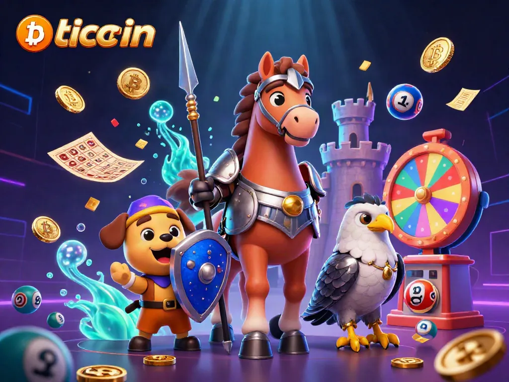 Engaging Bitcoin casino scene with animated characters and dynamic gaming elements.