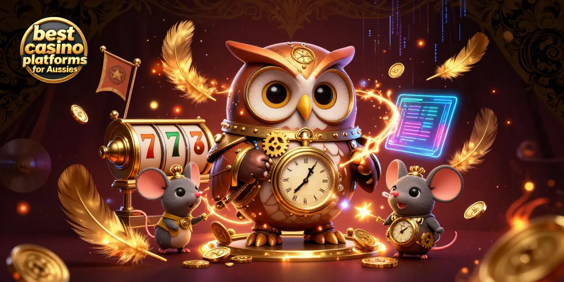 Experience the best casino platforms for Aussies with dynamic 3D art featuring time-traveling characters in a vibrant atmosphere.
