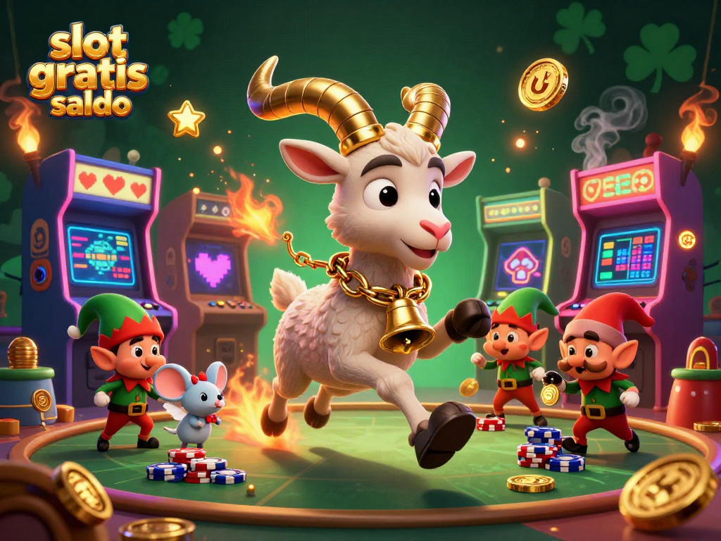 Spin and win with slot gratis saldo in a festive, chaotic casino scene featuring cartoon characters.