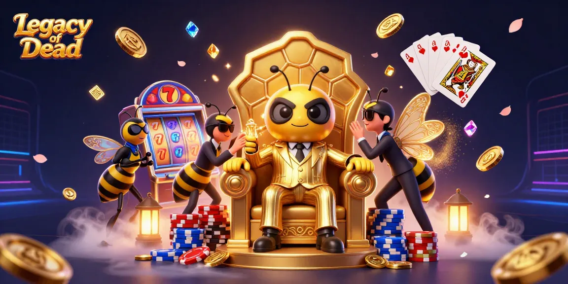 Spin and win with the Legacy of Dead as vibrant slot reels light up the scene with golden treasures.