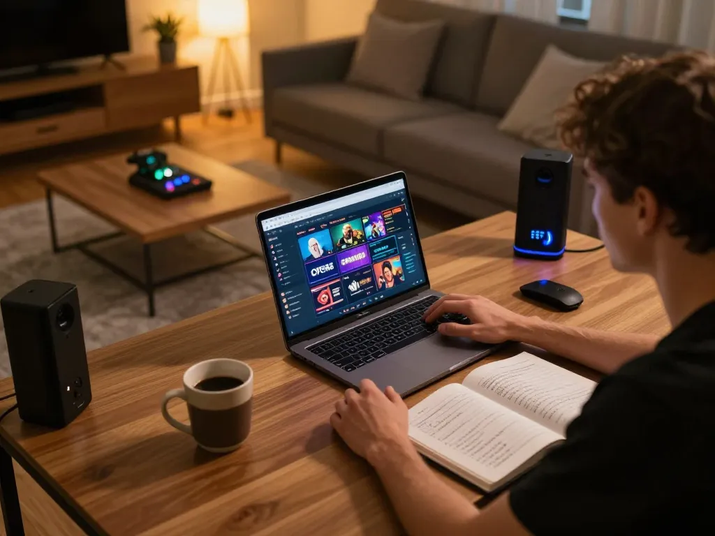 Engaging in online gambling at home with Open88 interface on laptop and strategic notes.