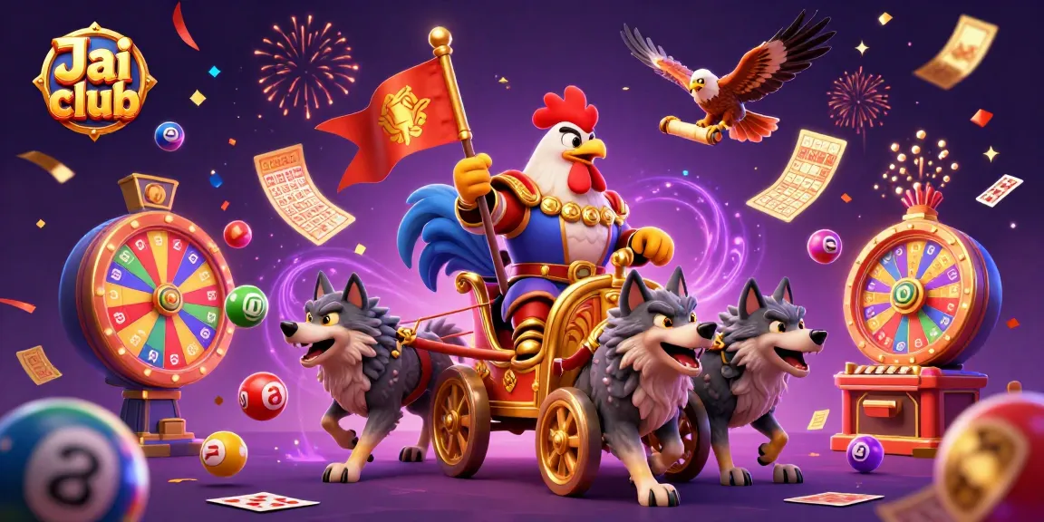 Engage in thrilling live casino games at Jai club with an energetic carnival illustration.