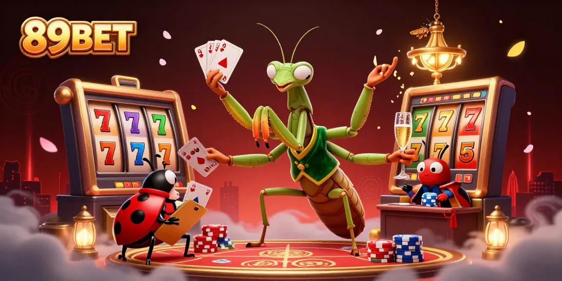 Experience thrilling action with 89BET as a giant mantis dealer and ladybug pit boss create an exciting casino atmosphere.
