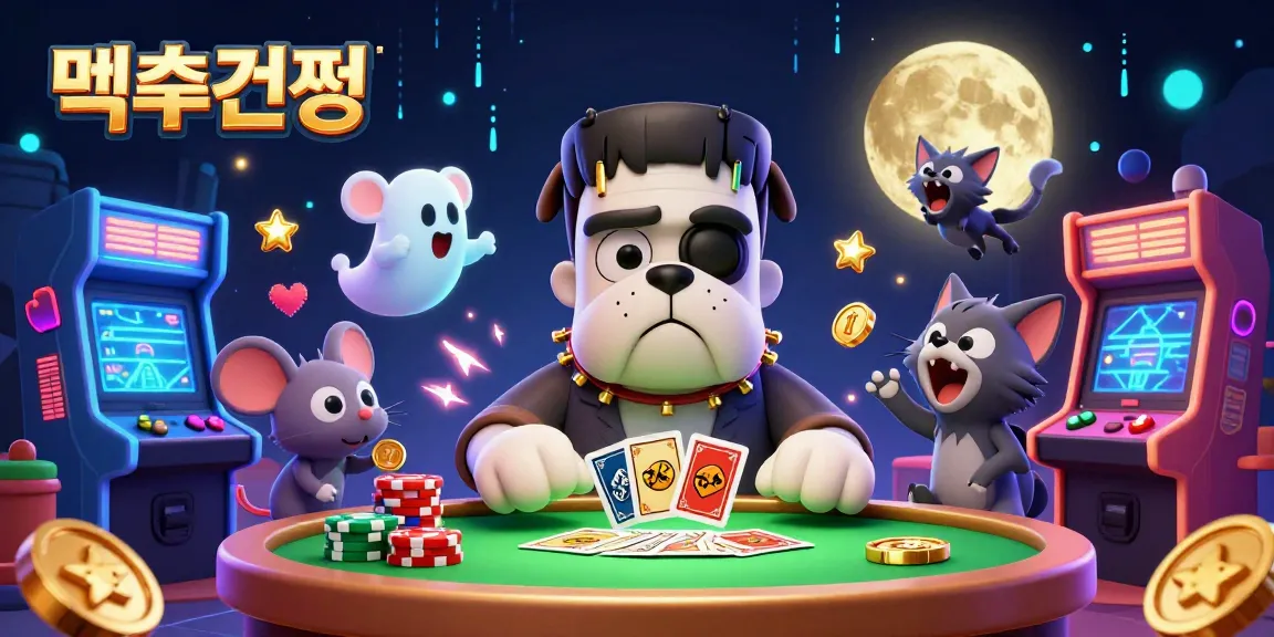 먹튀검증을 위한 3D 캐릭터들이 카드 거래를 하고 있는 장면