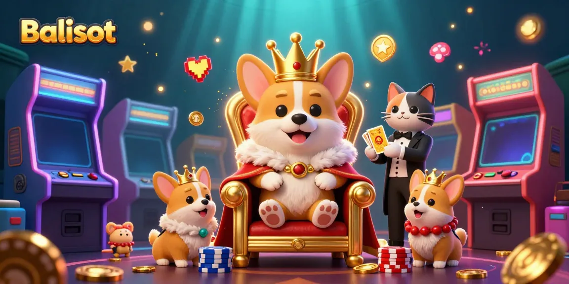 Win big at Balislot with a royal corgi crowned and gambling elements, embodying casino fun.