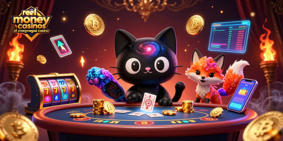 Experience thrilling action at real money casinos at crazyvegas casino with cartoon cosmic characters and vibrant gaming elements.