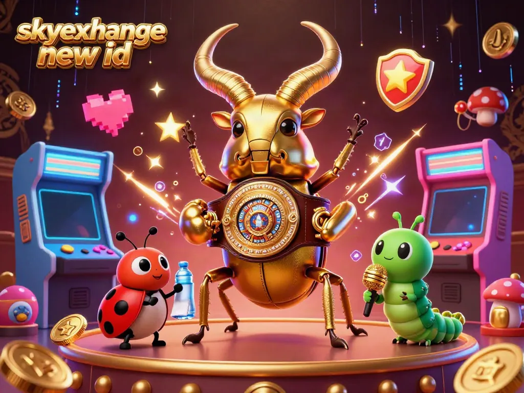 Engage in thrilling bets with the skyexchange new id in an animated casino-themed illustration featuring a golden stag beetle.