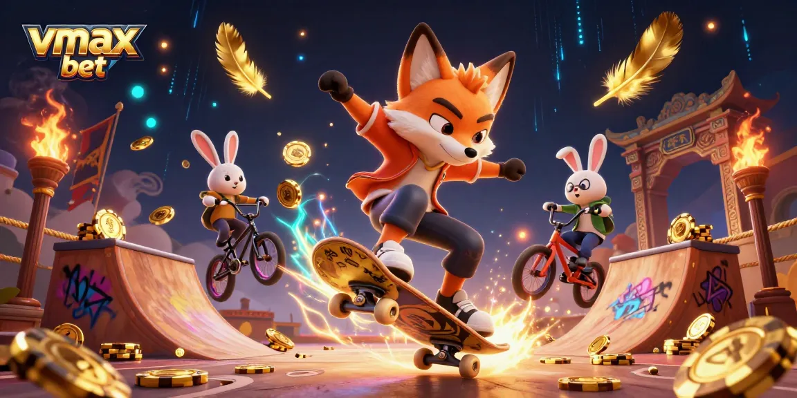 Experience thrilling action with vmax bet in a vibrant 3D casino scene featuring dynamic characters and gaming elements.