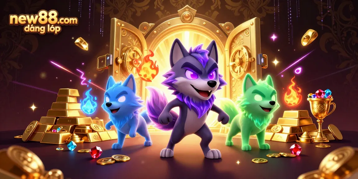 Experience excitement with new88.com đăng nhập in an energetic casino scene packed with treasures and gaming elements.