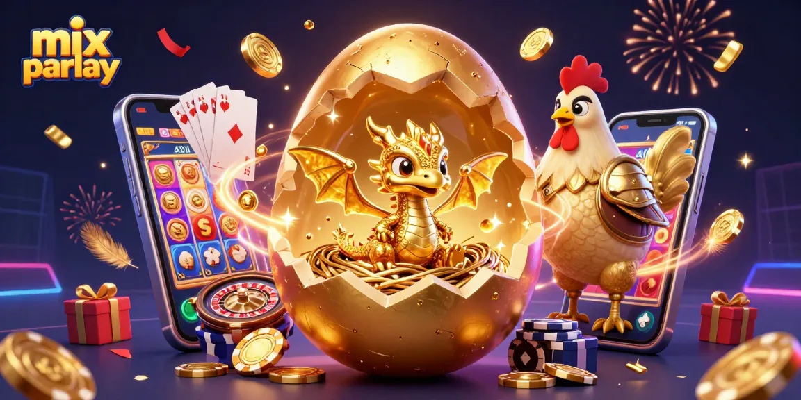 Place your bets on mix parlay with an exciting scene of golden characters and vibrant casino elements.