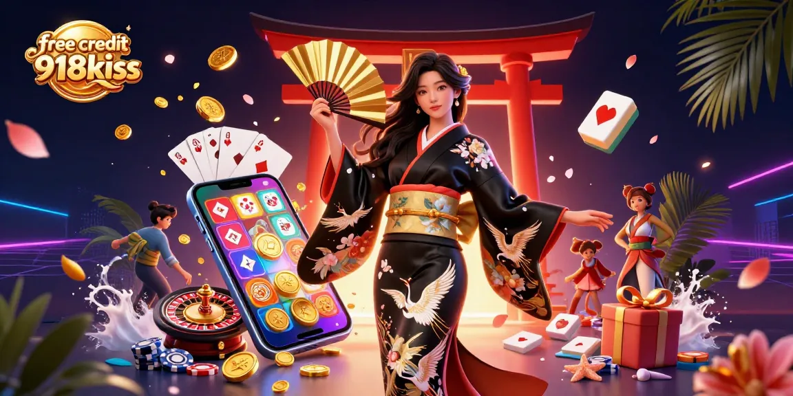 Spin winning slots and claim free credit 918kiss in an elegant casino scene with vibrant details.