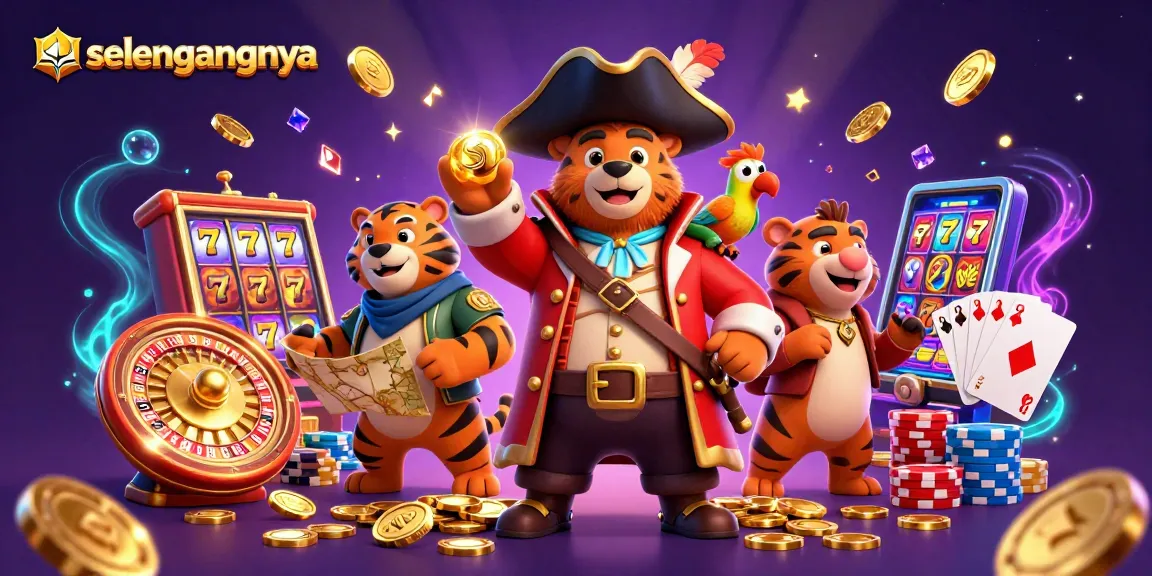 Experience exhilarating gameplay with selengkapnya, featuring a pirate bear, tiger, and vibrant casino elements.