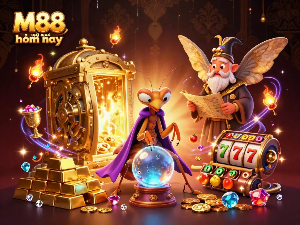 Xem M88 mới nhất hôm nay với hình ảnh các nhân vật giải trí 3D và các thành phần casino sôi động.