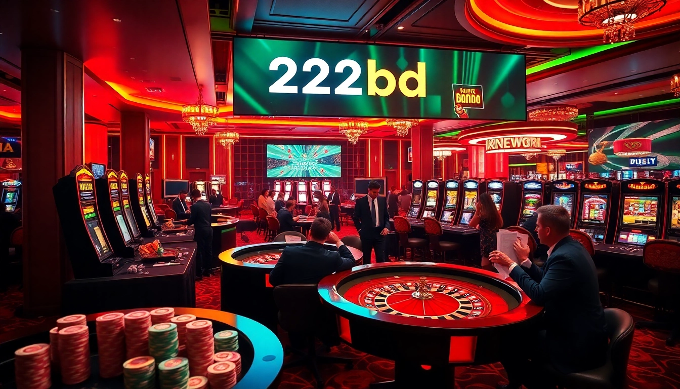 Experience thrilling casino action with vibrant games and 222bd branding.