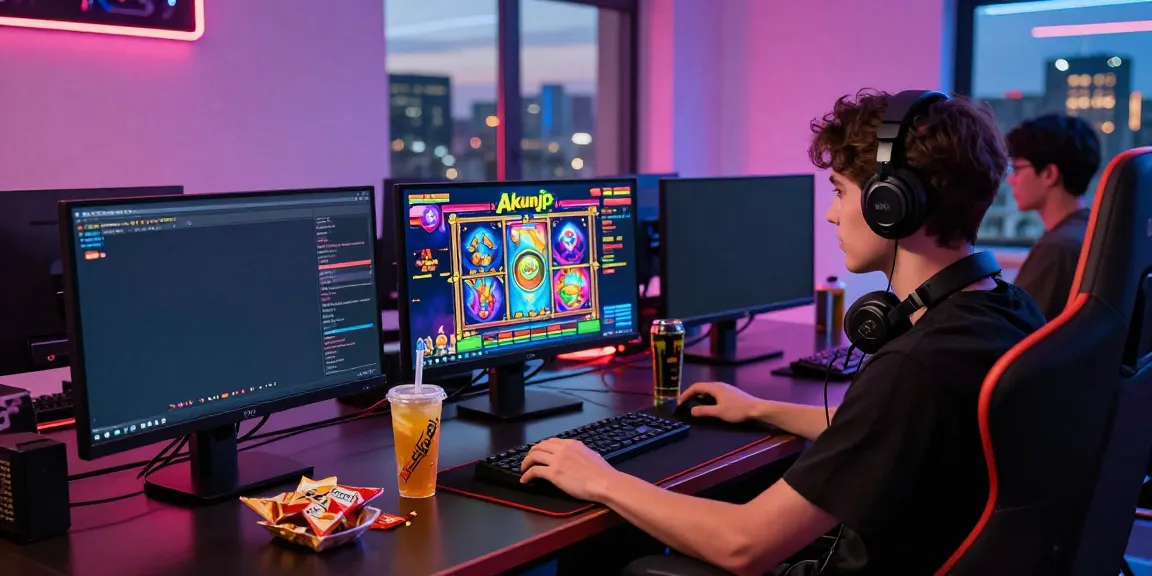 A young gamer engaged with stunning Akunjp slot game graphics during an exciting online gaming session.