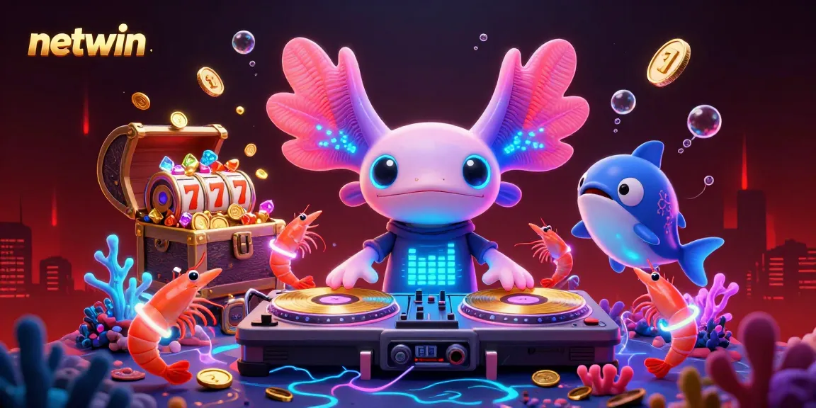 Join the vibrant undersea party with netwin's neon axolotl DJ captivating players at the casino!