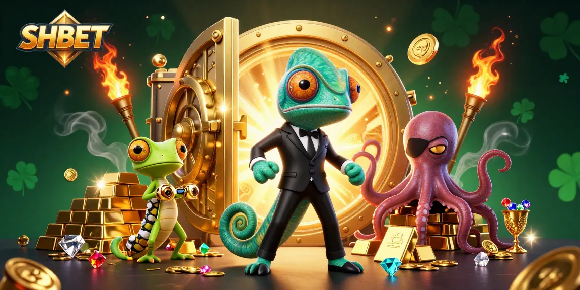 Experience thrilling moments with SHBET's vibrant casino adventure featuring dynamic characters and treasures.