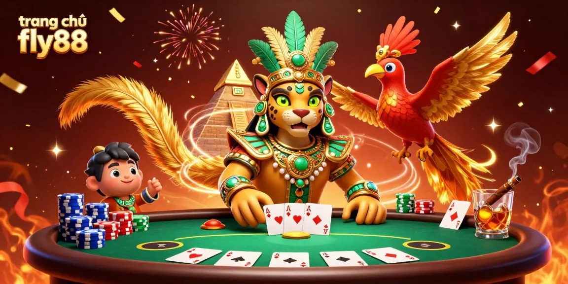 Experience the excitement of trang chủ fly88 with vibrant casino characters and action-packed poker elements.