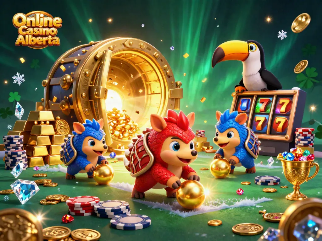 Engage in thrilling moments at Online Casino Alberta with cartoon pangolins and dazzling casino elements.